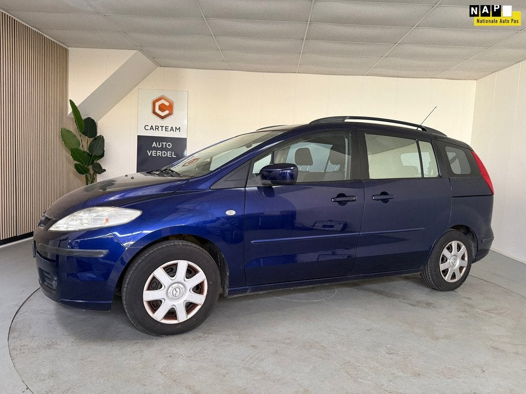 Mazda 5 1.8 Touring Airco, Navigatie, 7 persoons, Trekhaak, Auto's, Gebruikt, 1370 kg, 4 cilinders, Blauw