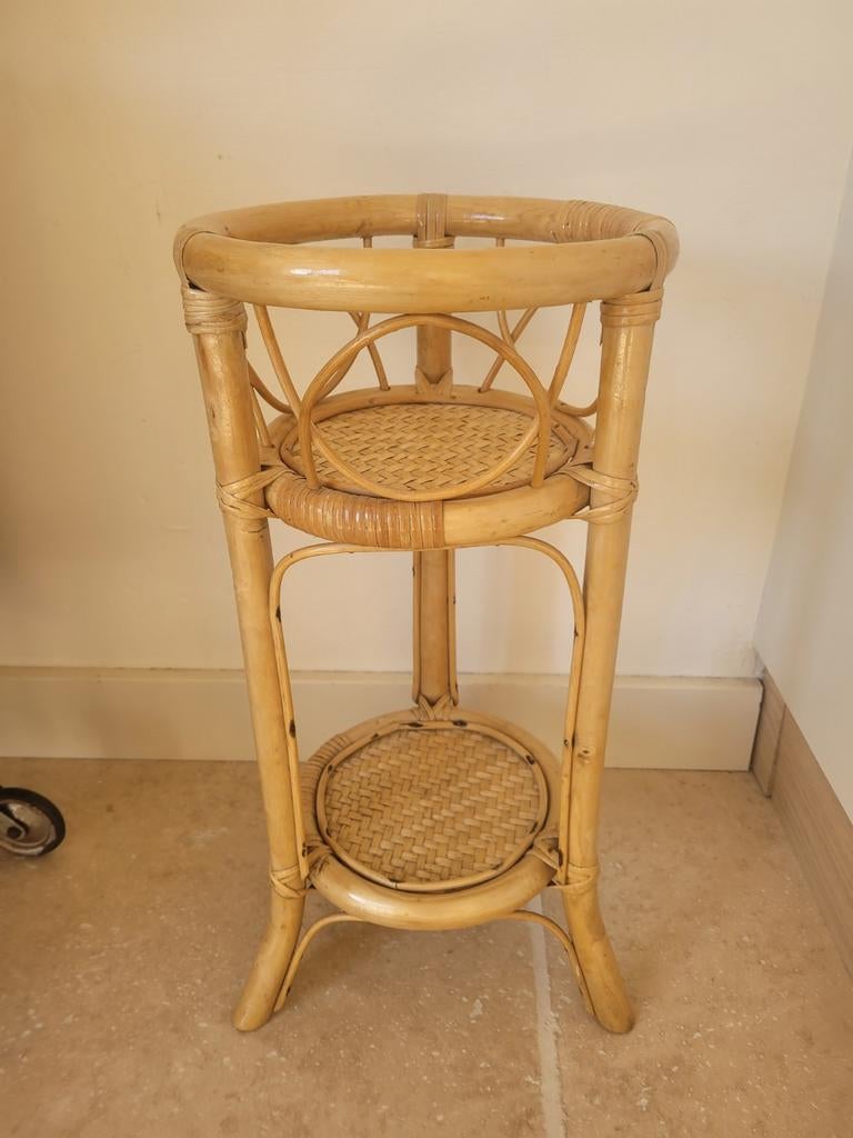 Vintage bamboe rotan plantenstandaard, Ophalen of Verzenden