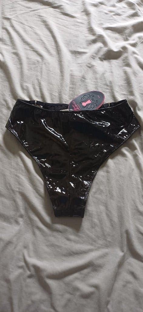 sexy string wetlook, rits van voor, maat XS, nieuw, Hunckemuller, Verzenden, Zwart, String