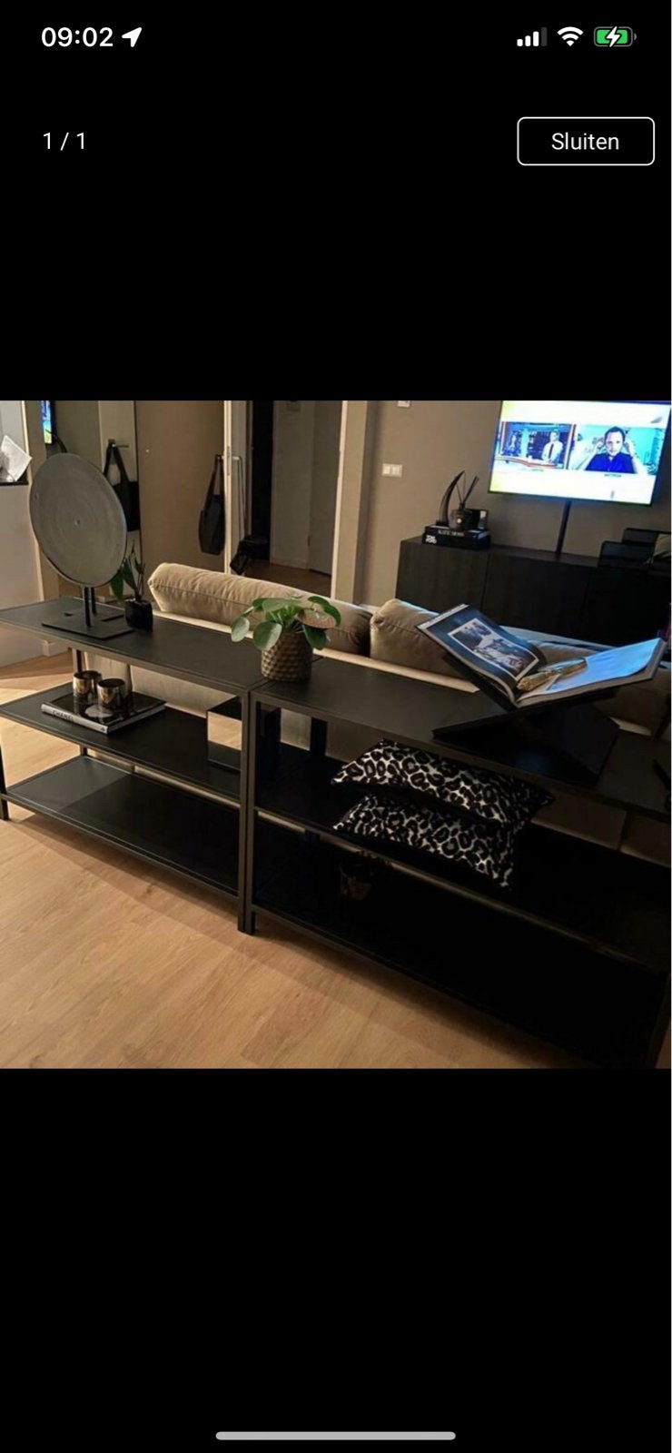 Zwart metalen dressoir/sidetable - 2 stuks, Ophalen, Gebruikt, 150 tot 200 cm, Metaal