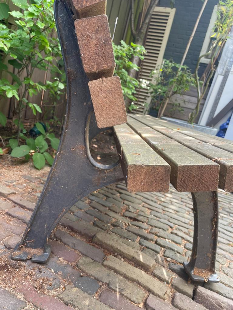gietijzeren tuinbank stationsbank hardhout, Ophalen, Gebruikt, Metaal