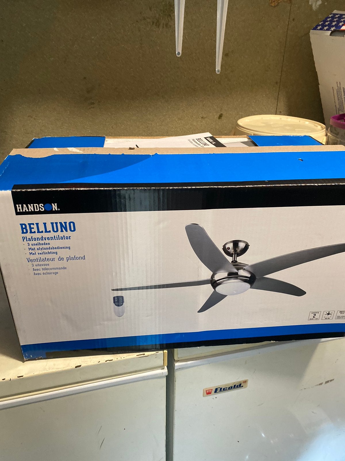 Handson Belluno plafond ventilator NIEUW, Witgoed en Apparatuur, Ventilatoren, Ophalen of Verzenden, Zo goed als nieuw, Plafondventilator
