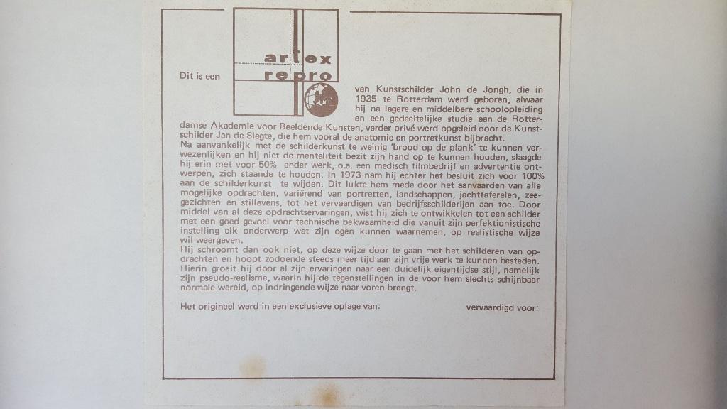 Schilderij John de Jongh, reproductie Artex Repro. 3A26, Ophalen of Verzenden