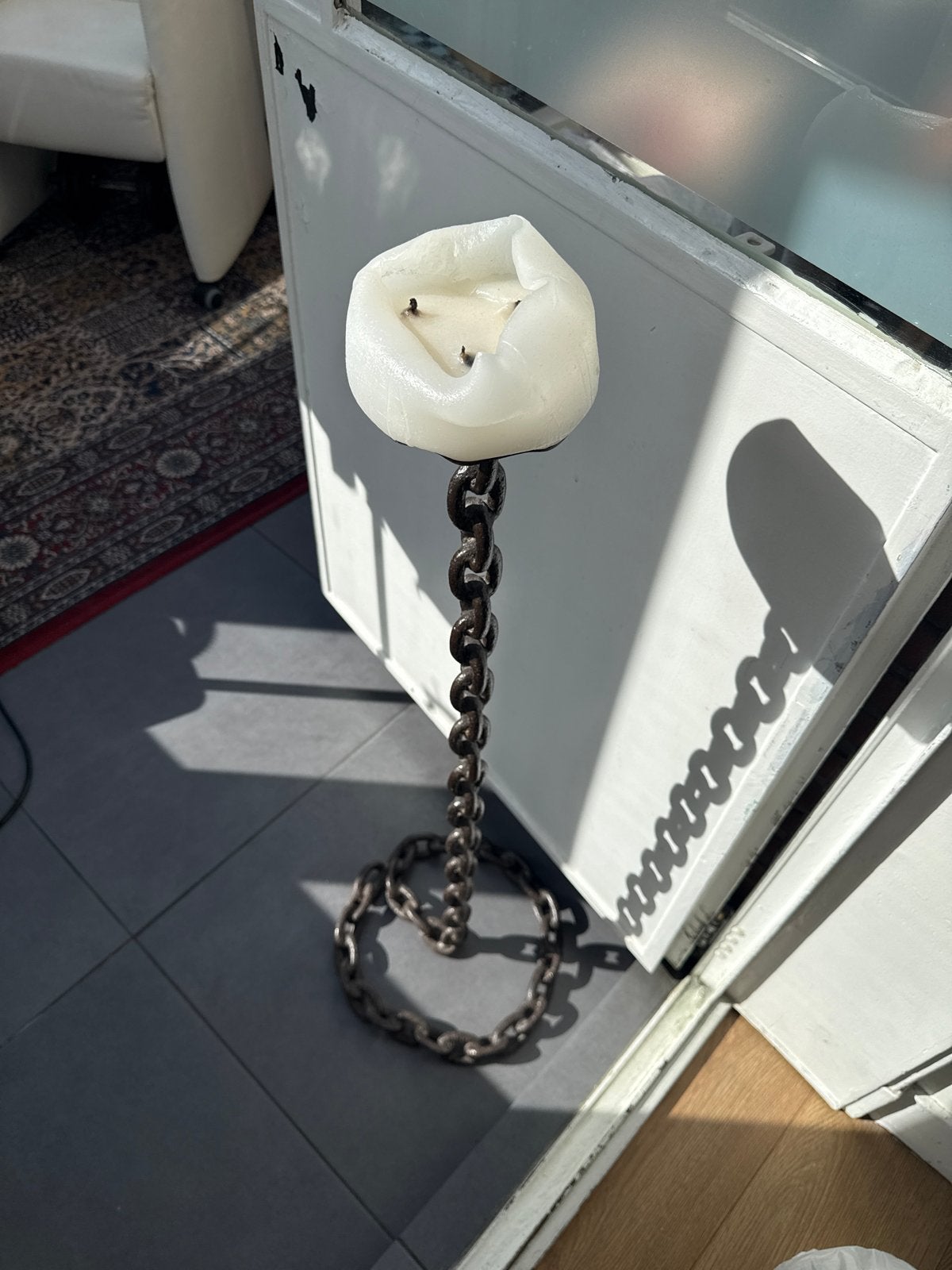 Unieke kandelaar van ketting - Industriële stijl, Ophalen, Gebruikt, Zwart, Metaal