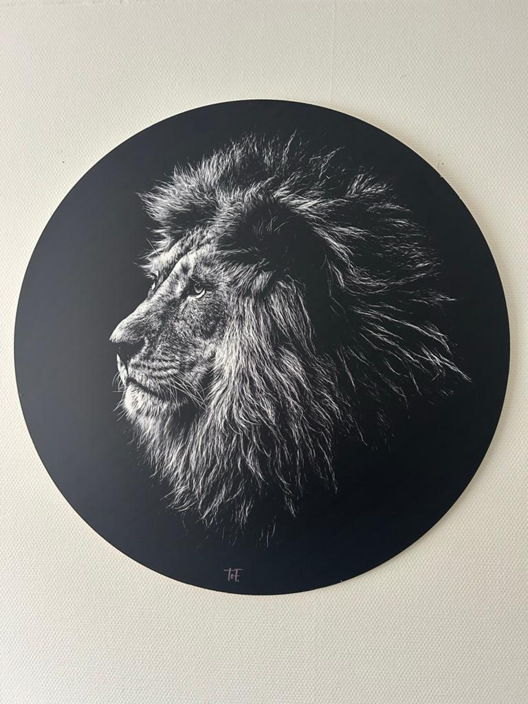 Indrukwekkend Leeuwenportret - Zwart-wit Kunstwerk, Antiek en Kunst, Kunst | Tekeningen en Foto's, Ophalen