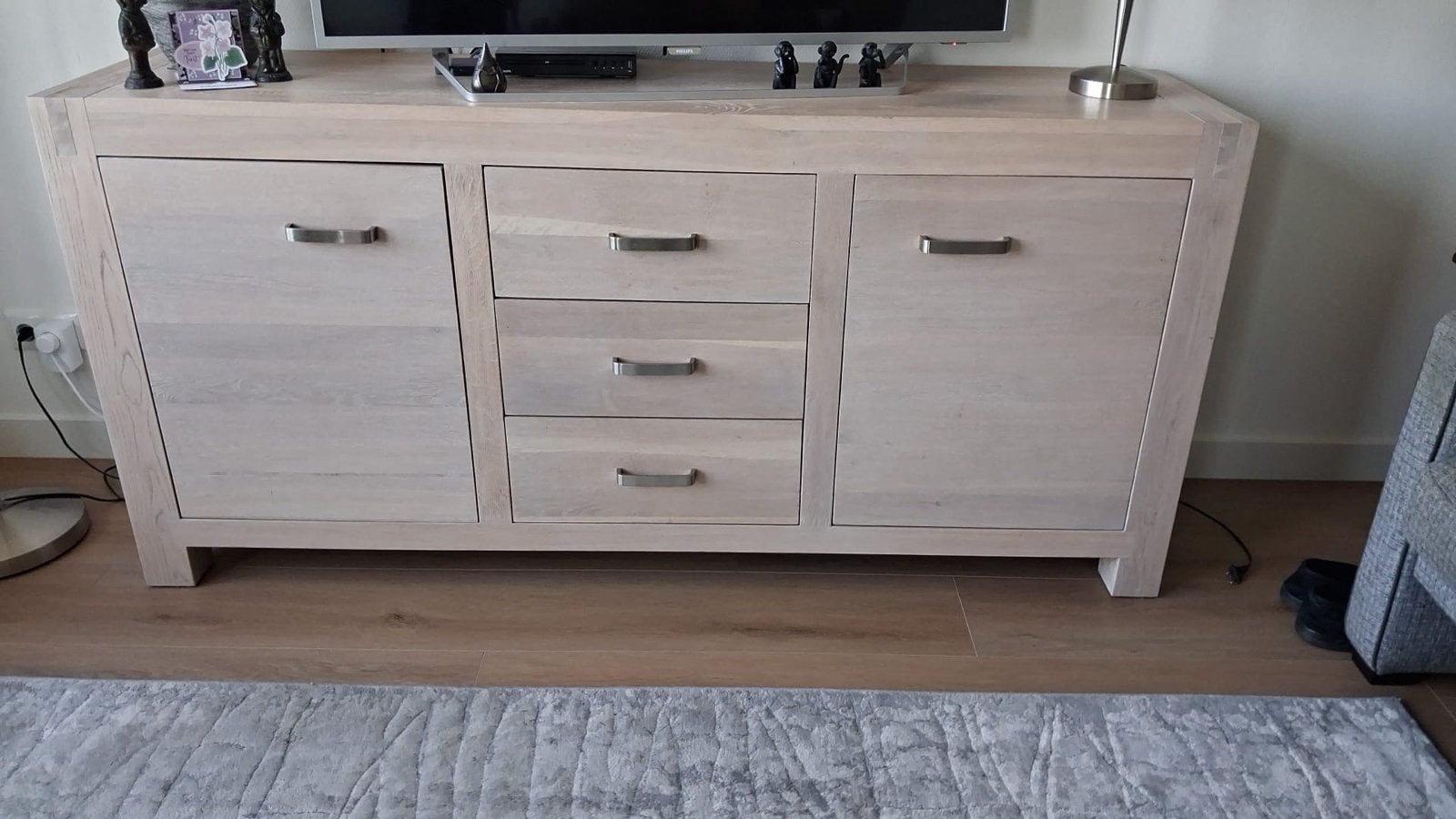 Stijlvolle eikenhouten dressoir en vitrinekast, Ophalen, 150 tot 200 cm, Eikenhout, Zo goed als nieuw