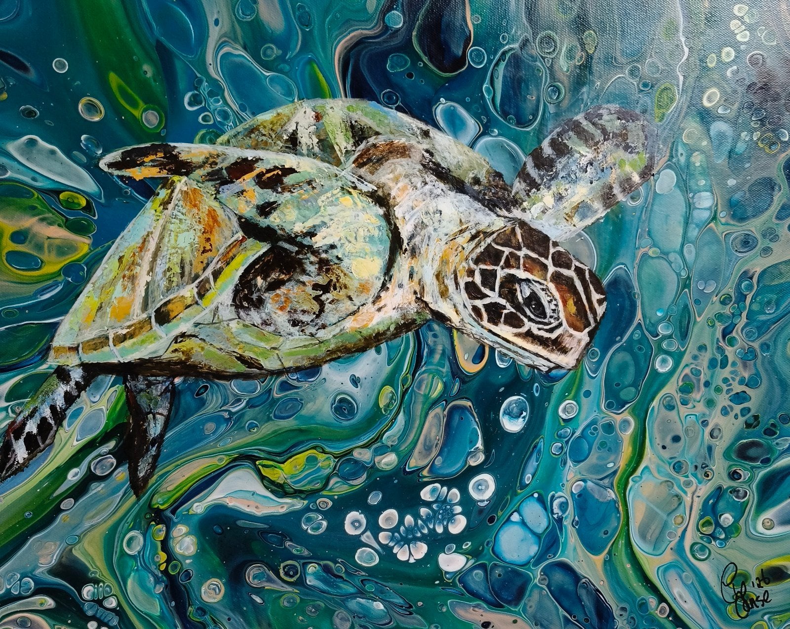 schilderij schildpad, Antiek en Kunst, Ophalen of Verzenden
