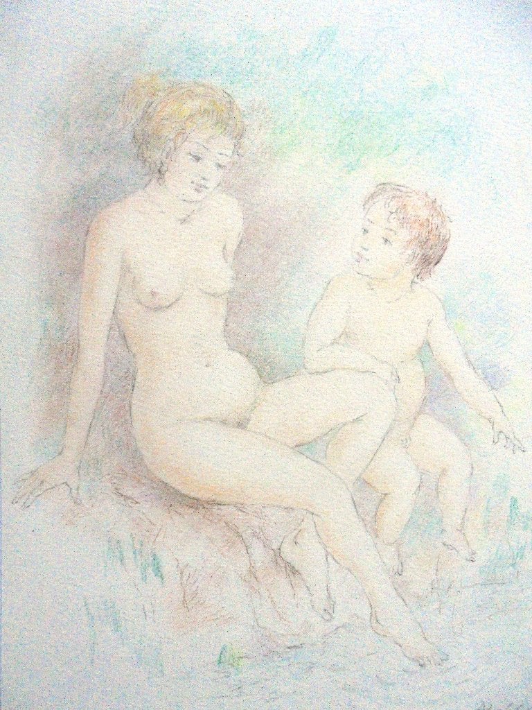 Albert Robbe.1943.Moeder met kind.Surrealisme.Prachtig kleur, Ophalen of Verzenden