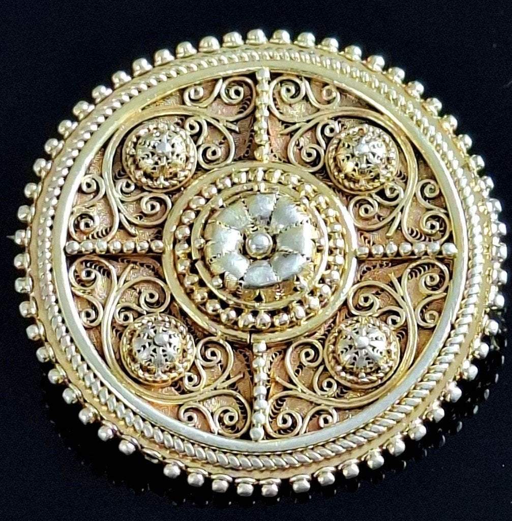 Prachtige Antieke Vergulde 935 Zilver Broche, Ophalen of Verzenden, Zilver, Broche, Verguld