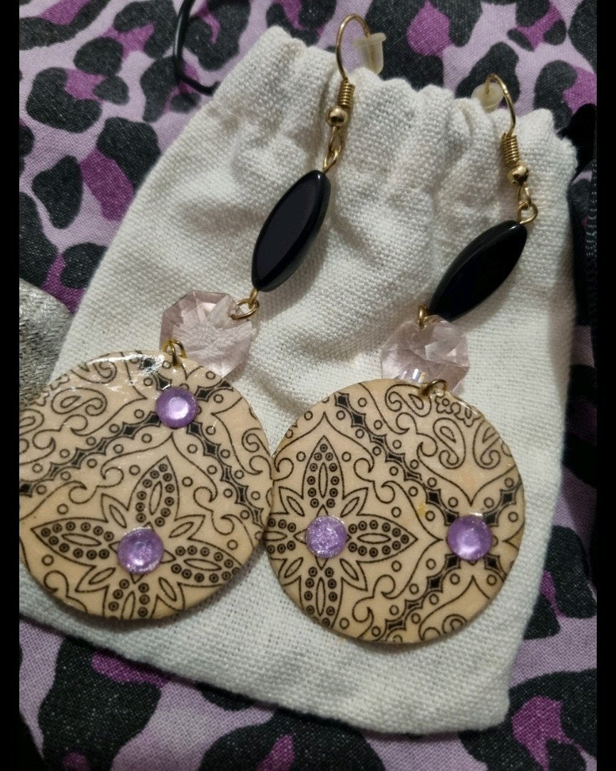 Unieke Handgemaakte Oorbellen Swarovski Hangers dames beige, Overige materialen, Hangers, Met edelsteen, Beige
