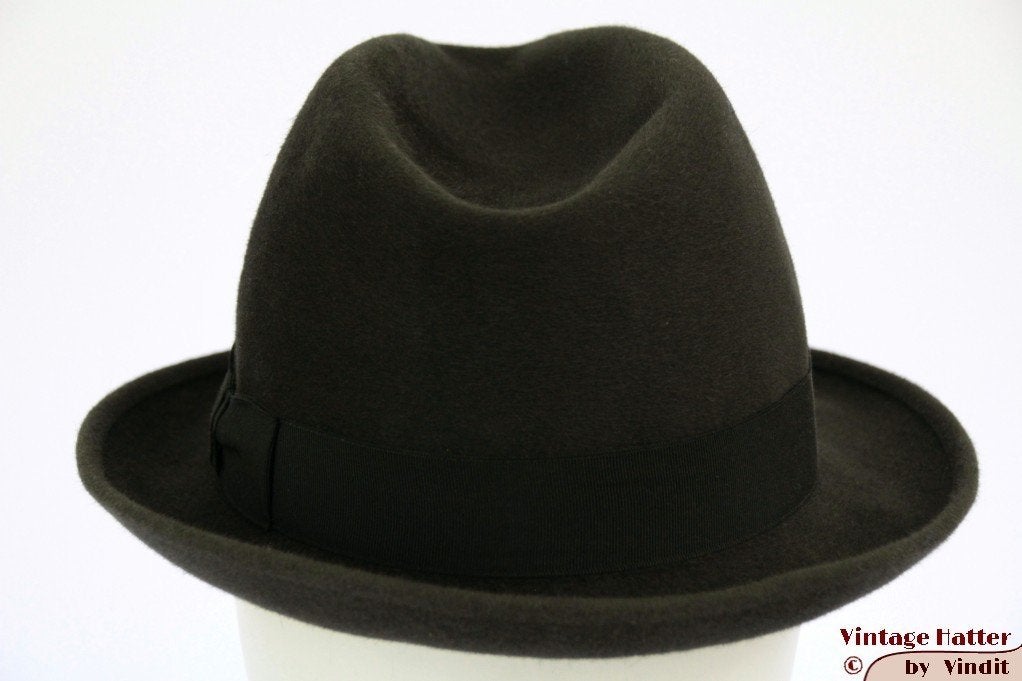 Vintage Gleufhoed Pichwich groen grijs haarvilt 55,5 - 56 =S, Hoed, Ophalen of Verzenden, 57 cm (M, 7⅛ inch) of minder, Gedragen