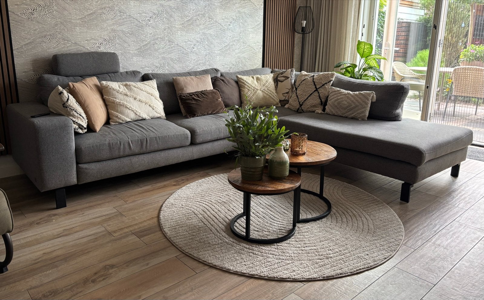 Grijze loungebank met Longchair van Musterring, Ophalen, 250 tot 300 cm, Gebruikt, Hoekbank