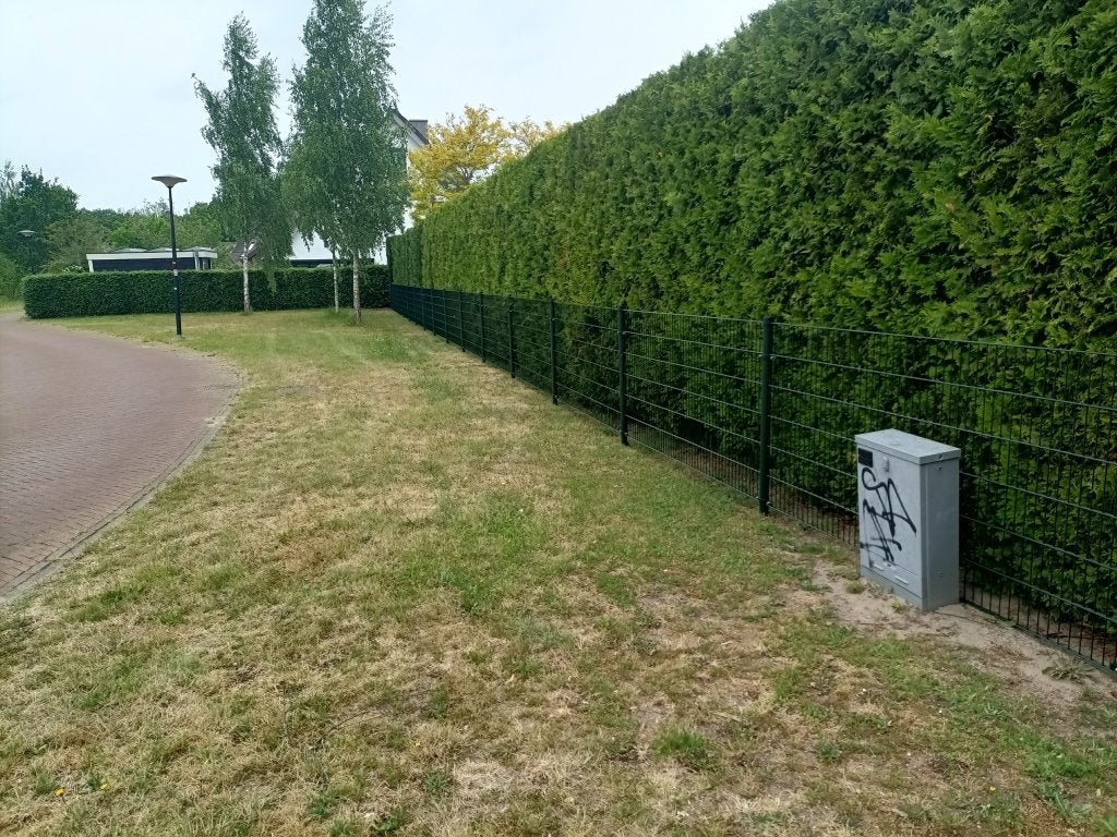 20 meter dubbelstaafmat Groen 120cm hoog + B-keus poort, Ophalen of Verzenden, IJzer, Dubbelstaafmat hekwerk