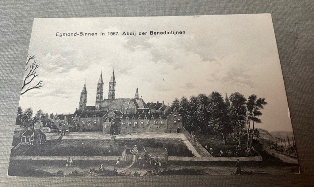 ansichtkaart  Egmond-Binnen in 1567, Abdij der Benedictijnen, Verzenden, 1920 tot 1940, Noord-Holland
