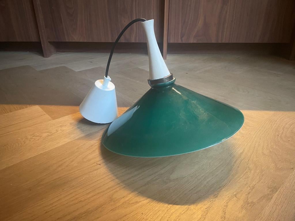 Vintage hanglamp groen glas, Ophalen of Verzenden, Zo goed als nieuw, Glas, Minder dan 50 cm