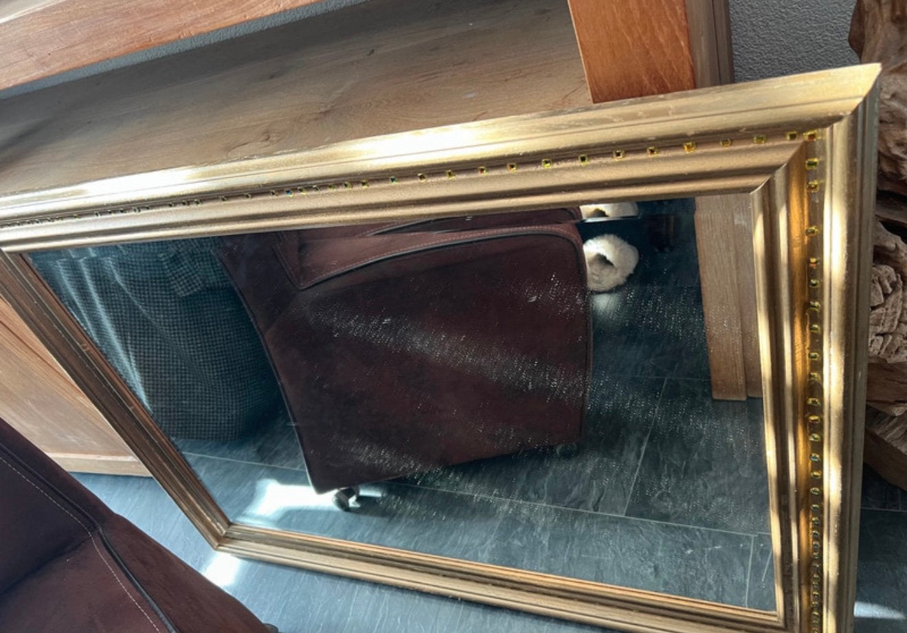 Vintage gouden spiegel, Ophalen, Rechthoekig, 100 tot 150 cm, Minder dan 100 cm