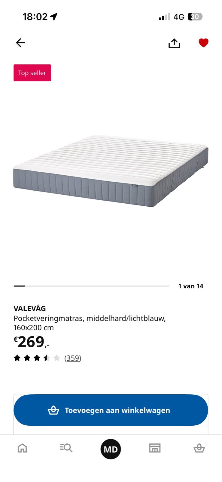 IKEA SÄBÖVIK Boxspring met VALEVÅG matras 160x200 cm, Ophalen, Tweepersoons, Zo goed als nieuw, 200 cm