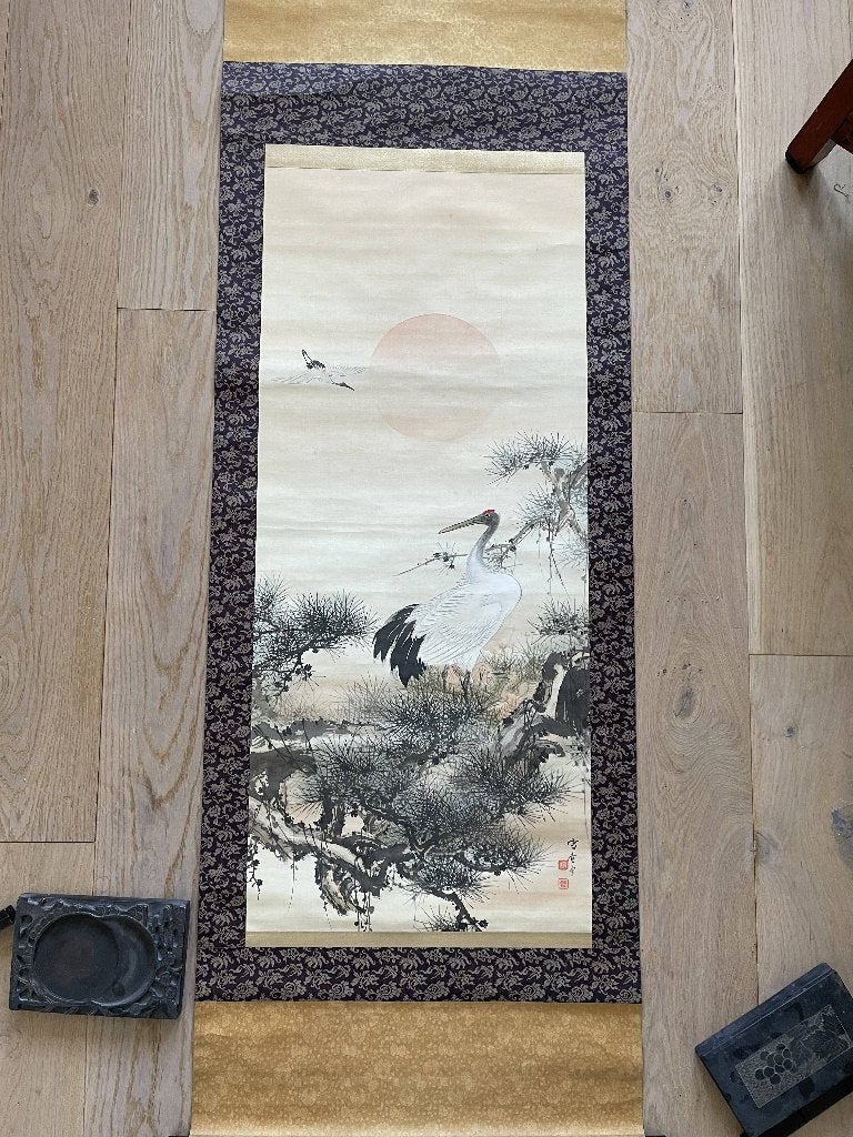 Japanse hangrol – Kraanvogels bij zonsondergang, Ophalen