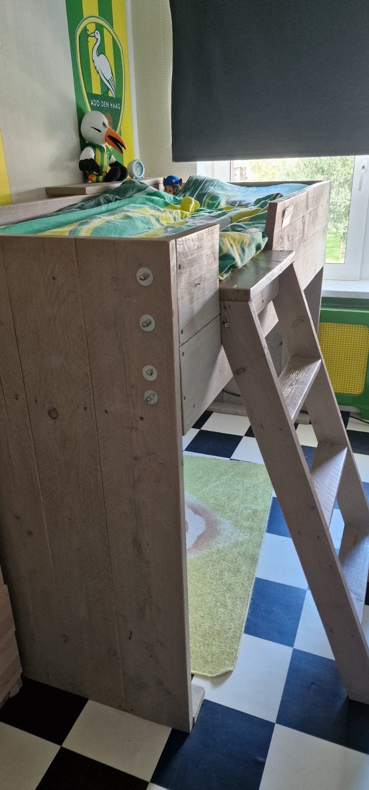 Kinderbed halfhoogslaper steigerhout 80x190 cm, Huis en Inrichting, Ophalen, Gebruikt, Eenpersoons, Minder dan 160 cm
