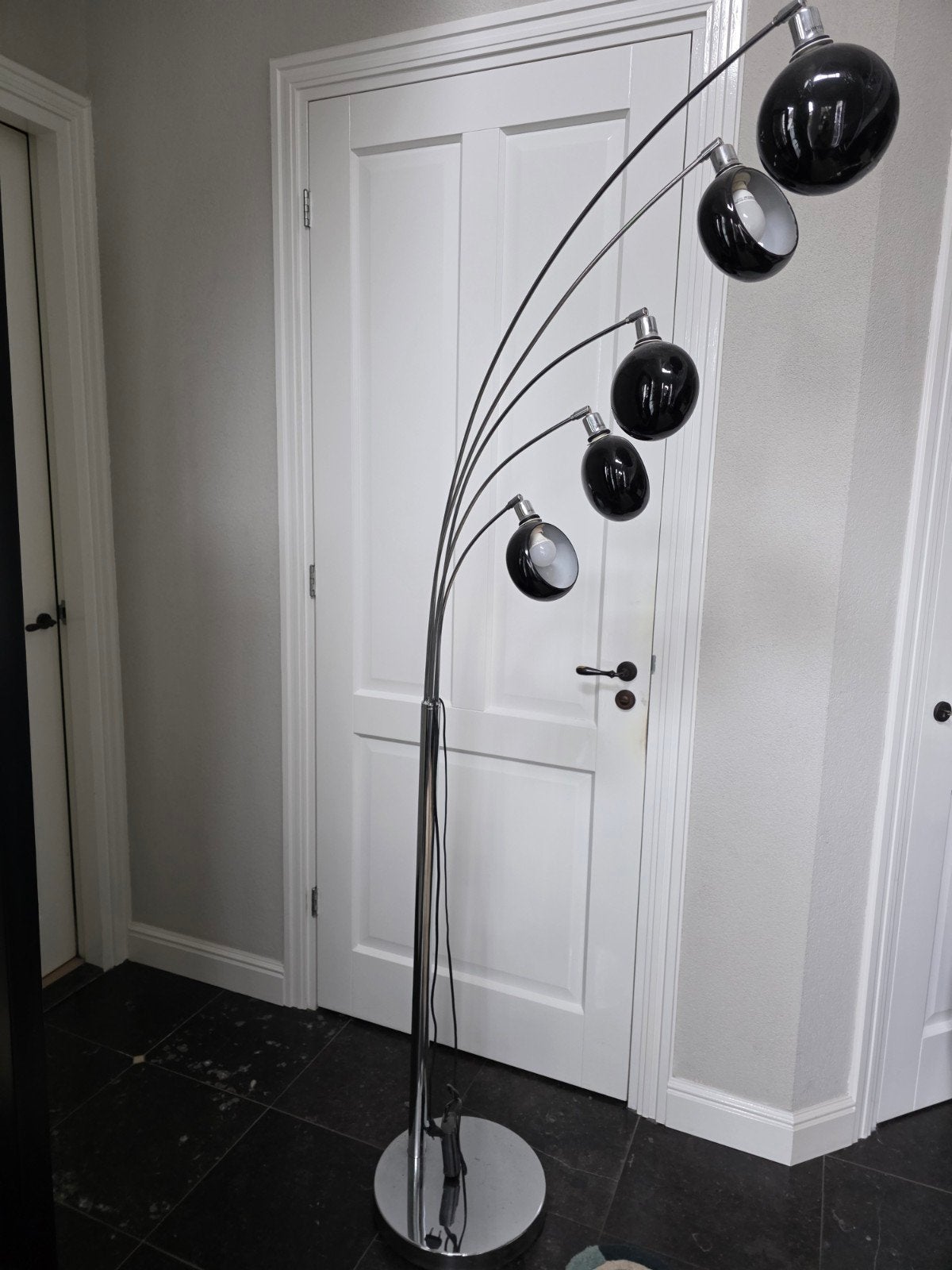 Vintage booglamp met 5 koppen - Zwart/Chroom, Ophalen, Gebruikt, 200 cm of meer, E14 (klein)