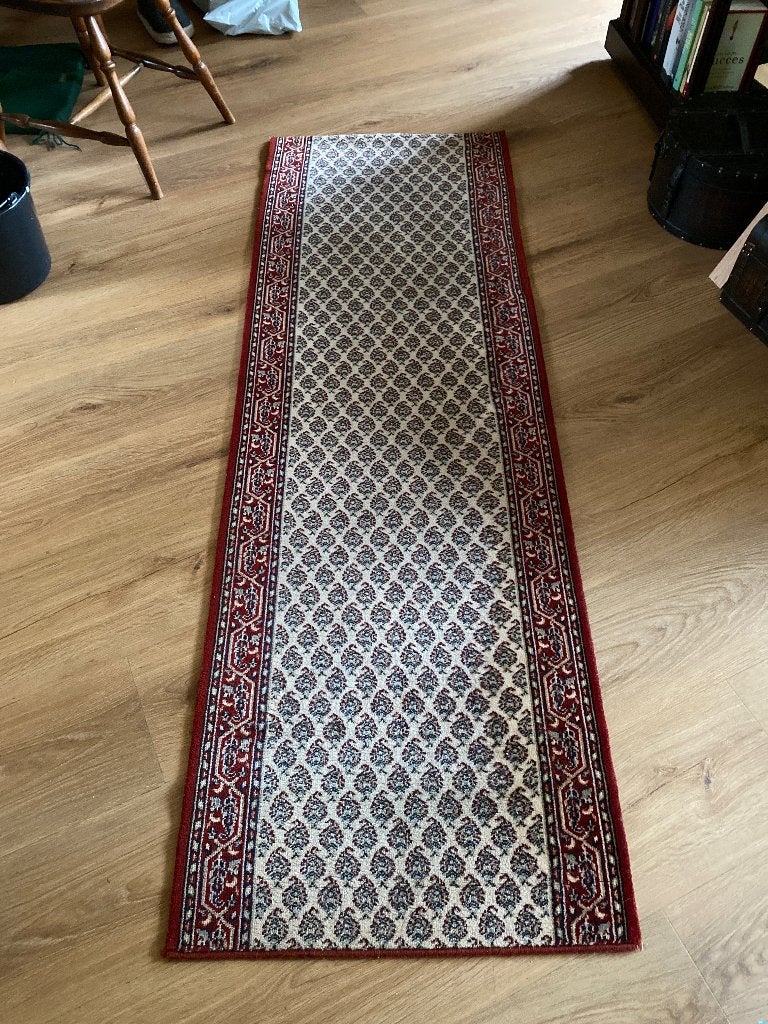 Loper / vloerkleed patroon rood-creme, Ophalen, Gebruikt, Blauw, 200 cm of meer