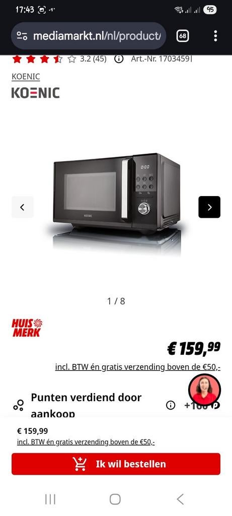 Koenic KMWC 2521 DB Magnetron met Grill en Hete Lucht, Witgoed en Apparatuur, Magnetrons, Nieuw, Vrijstaand, Combimagnetron, 45 tot 60 cm