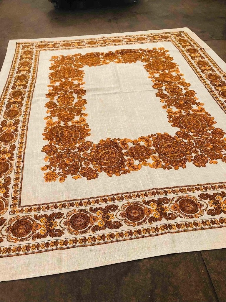 Retro tafelkleed 100% linnen 165/132 cm, Gebruikt, Oranje, Djt@dejuistetoon.eu, Ophalen of Verzenden