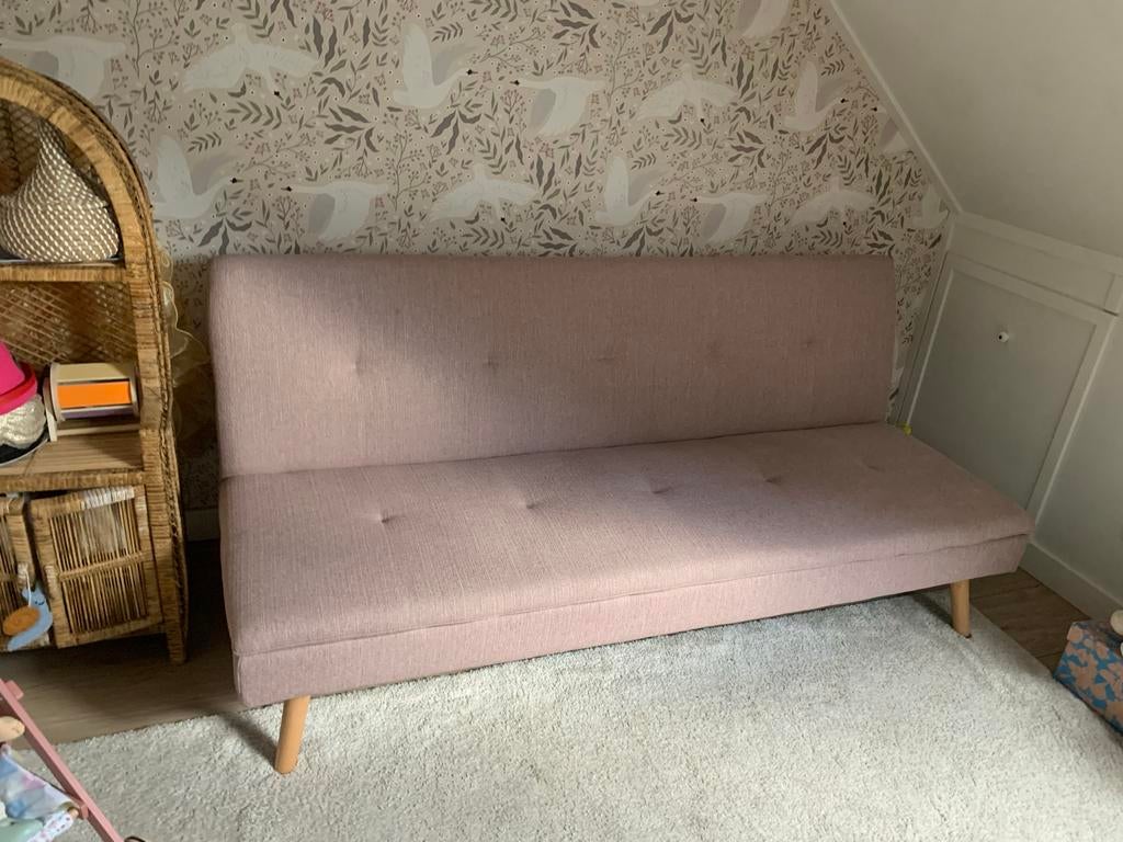 Roze slaapbank, Overige kleuren, Tweepersoons, Zo goed als nieuw, 180 cm