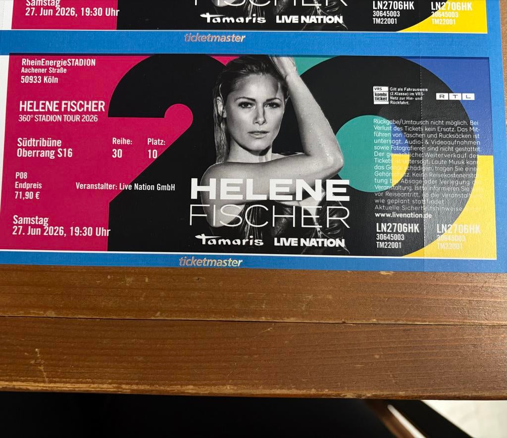 3 tickets Helene fischer 27 juni 2026 koln, Drie personen of meer, Juni