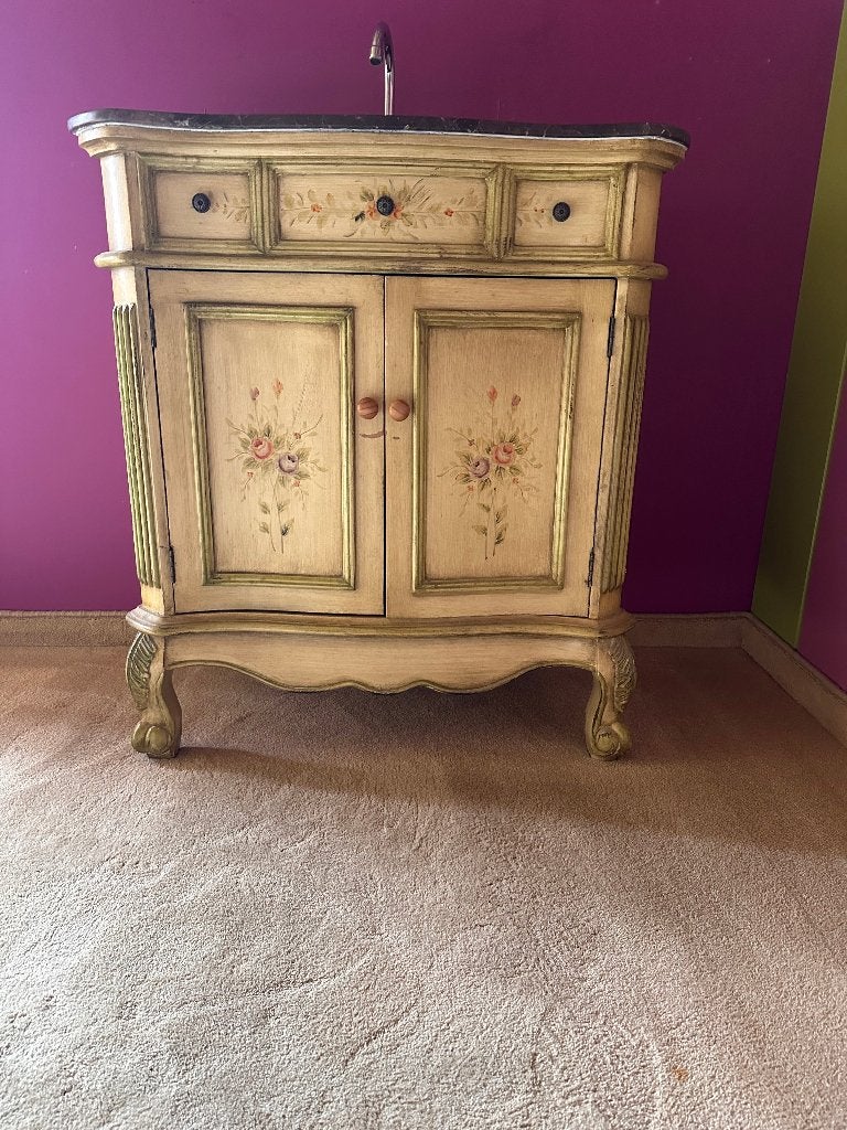 Brocante wasmeubel met marmeren blad, handbeschilderd, Antiek en Kunst, Ophalen