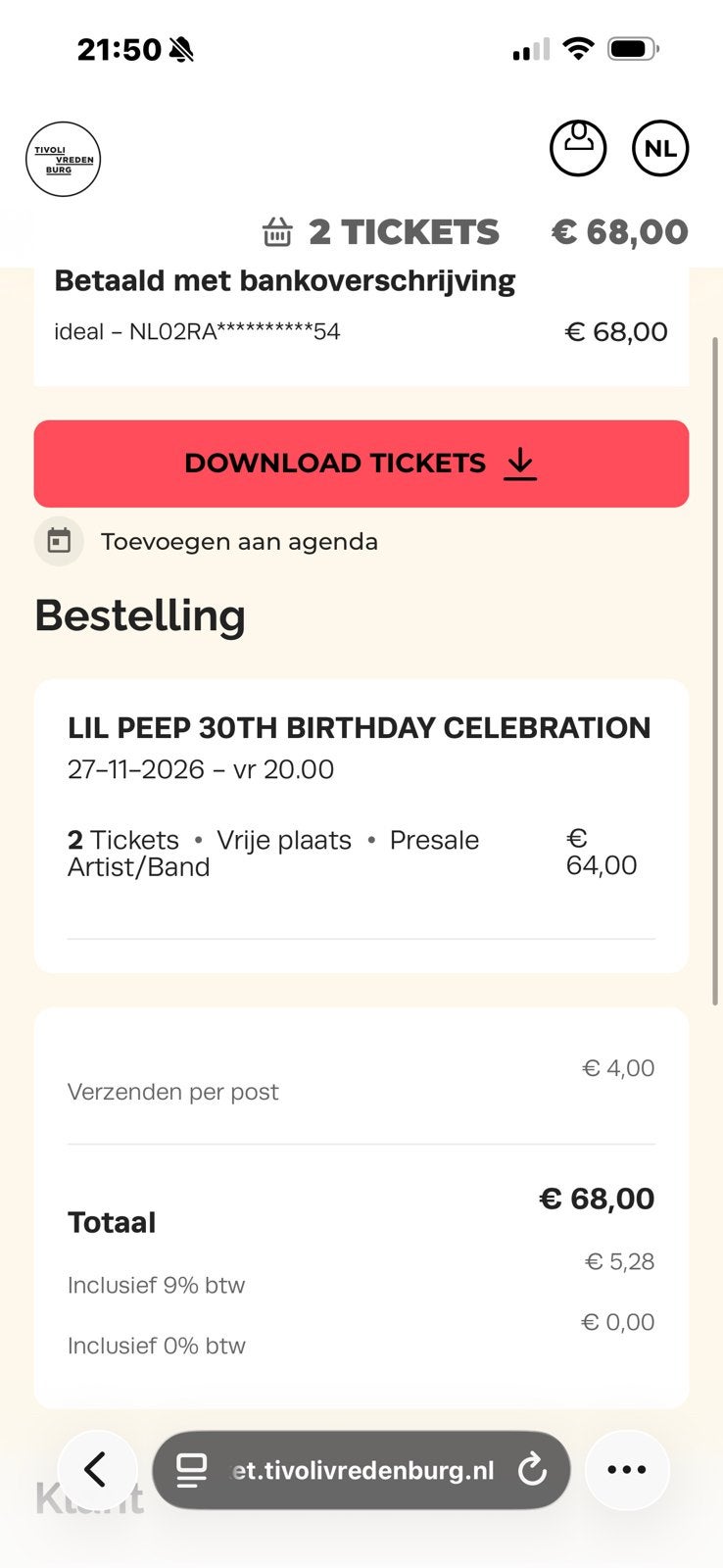 Lil Peep 30TH birthday tickets 2x tivoli, Twee personen