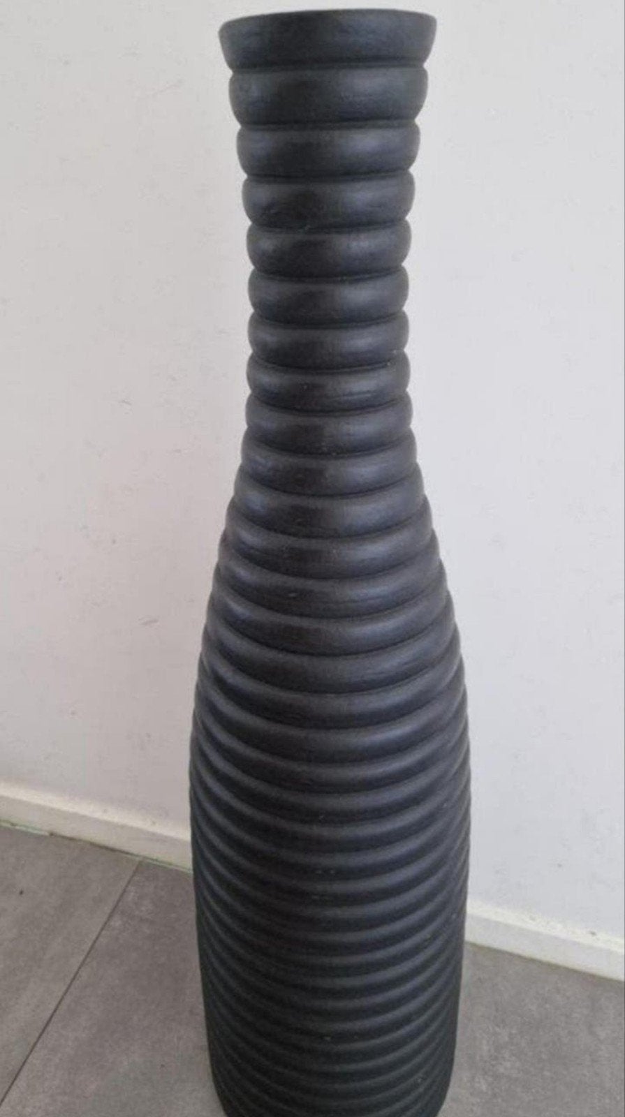 Grote XXL Geribbelde Vaas Zwart - 90 cm Hoog, Huis en Inrichting, Ophalen, Overige materialen, Met patroon/structuur, Zwart