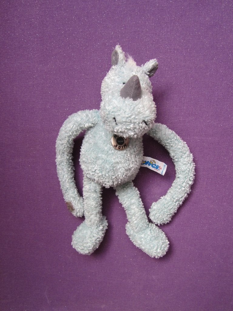 NICI Knuffel NEUSHOORN. 25 CM. LICHTBLAUW **Als Nieuw**, NICI, Overige karakters, Overige typen, Blauw