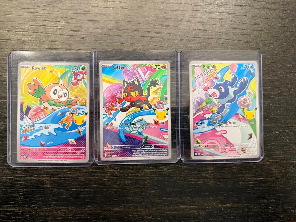 Pokémon Celebrations Rowlet, Litten en Popplio gen 7, Ophalen of Verzenden, Zo goed als nieuw, Meerdere kaarten