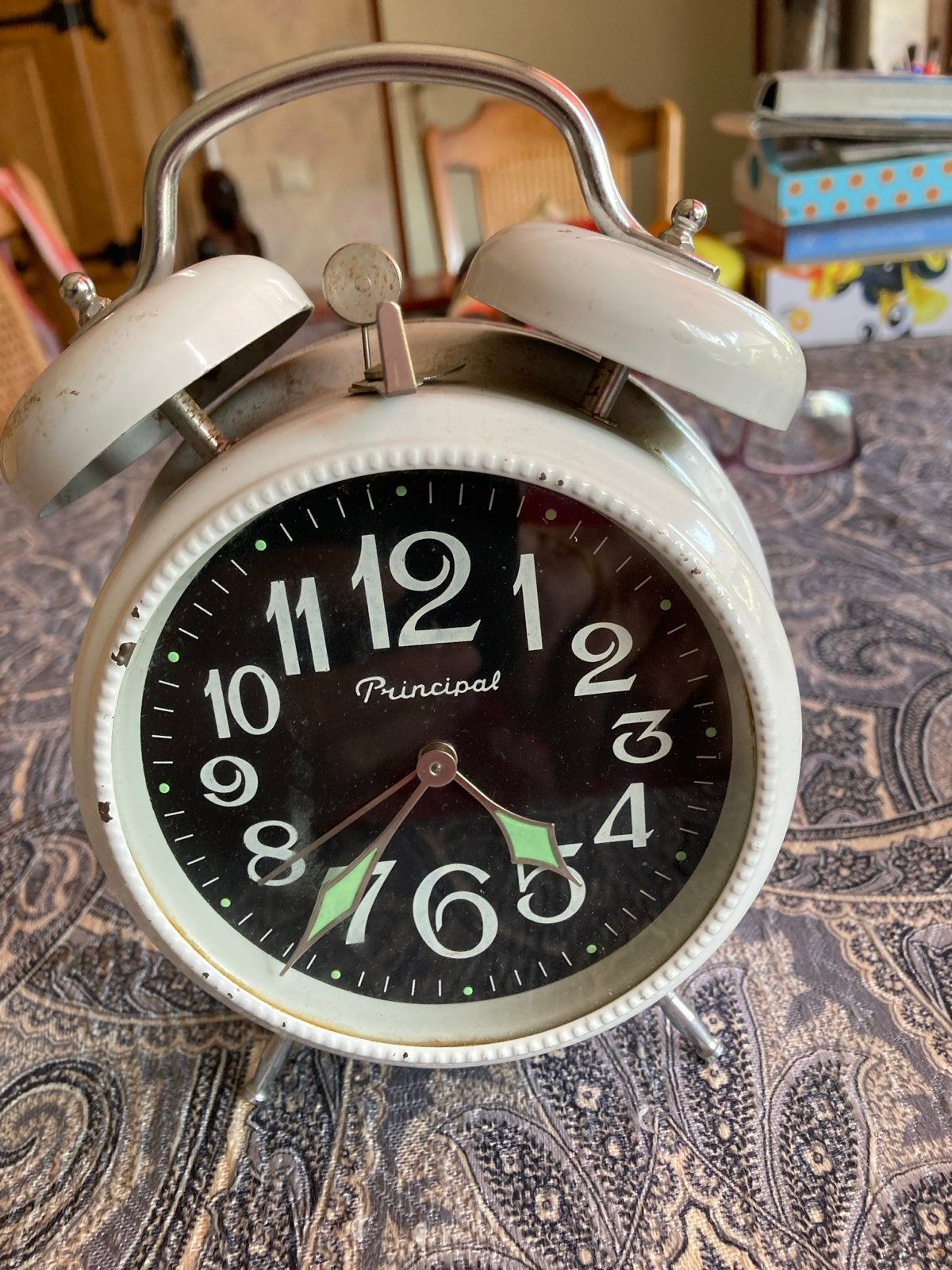 Vintage Principal Wekker - Wit met Zwarte Wijzerplaat, Antiek en Kunst, Ophalen of Verzenden