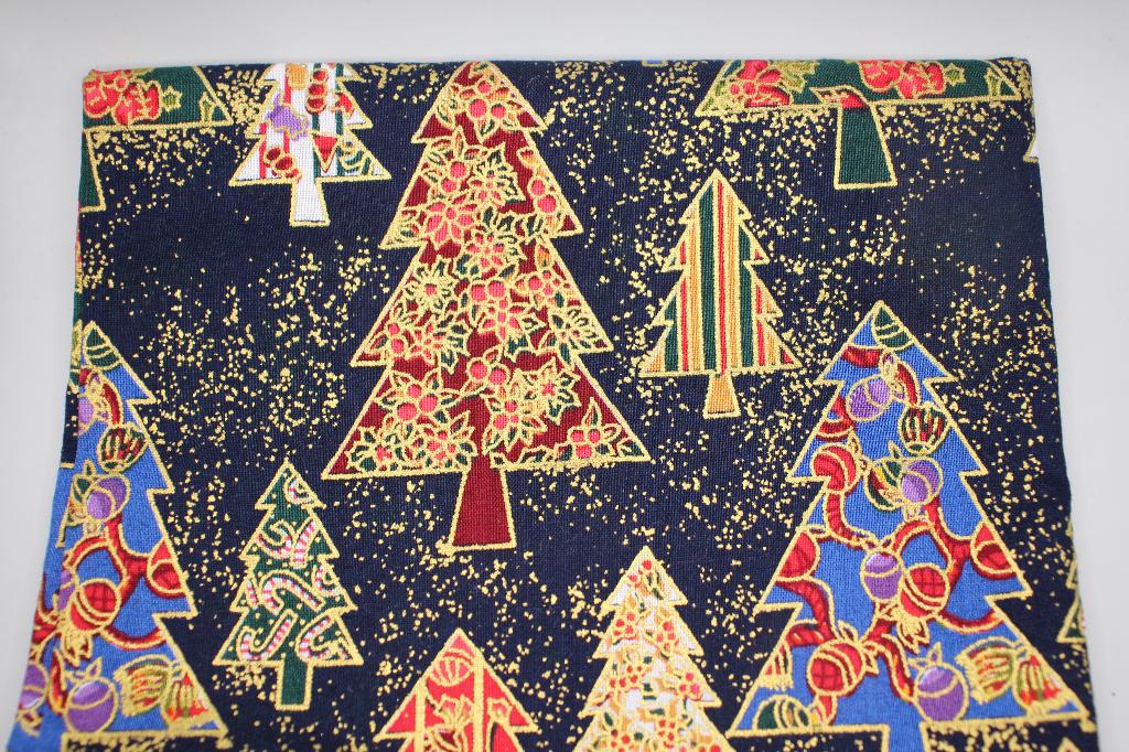 Coupon 100% katoen stof - blauw goud kerstbomen #4113, Hobby en Vrije tijd, Stoffen en Lappen, Blauw, Nieuw, Ophalen of Verzenden