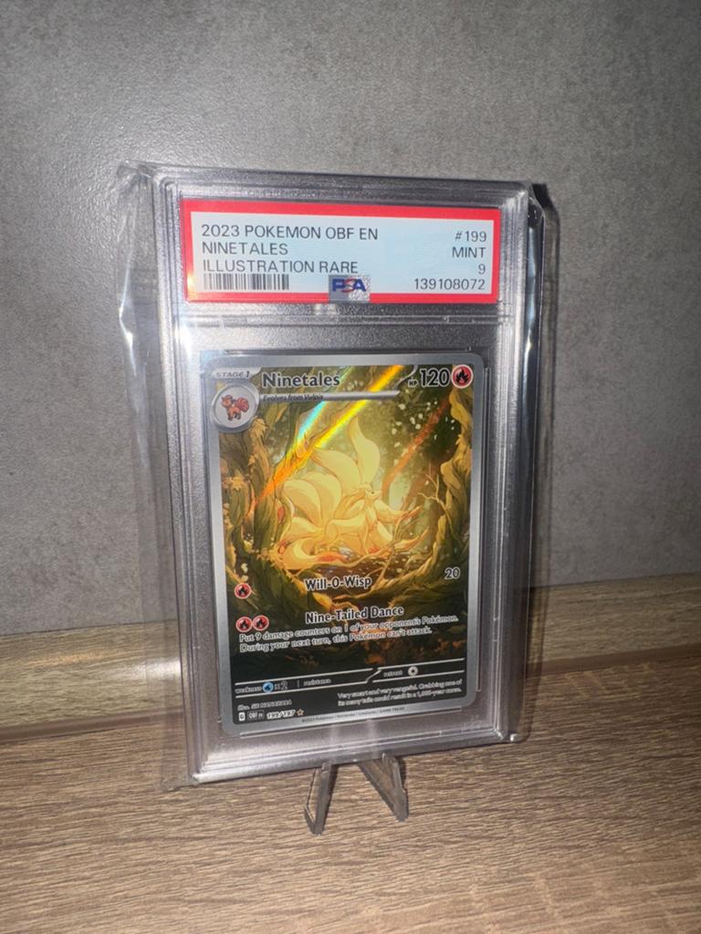 Ninetales 2023 Pokemon OBF EN Illustration Rare PSA 9, Ophalen of Verzenden, Zo goed als nieuw, Losse kaart