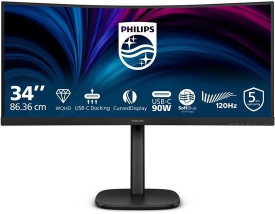 Philips 34B2U3600C Ultrawide Curved 120Hz USB-C | Retourdeal, Computers en Software, Monitoren, 101 t/m 150 Hz, Curved, Ophalen of Verzenden