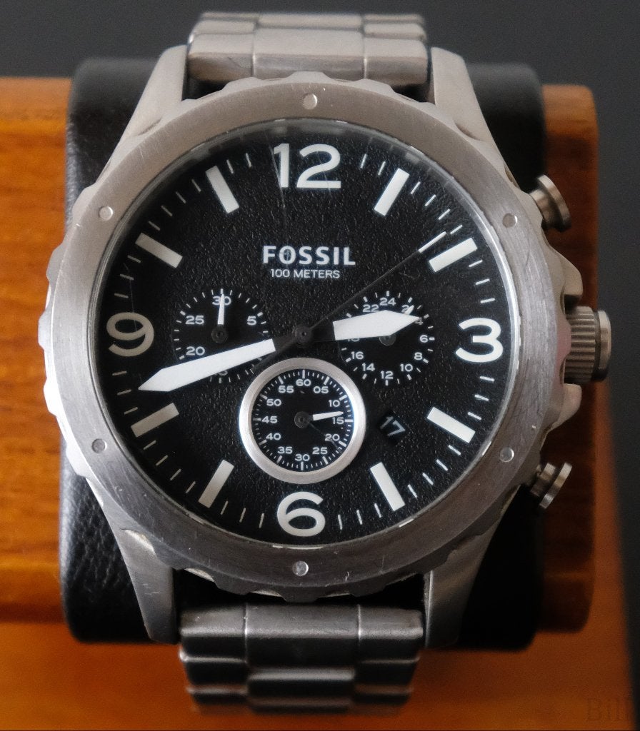 Fossil Nate JR1468 46mm Stainless Steel Heren Horloge, Sieraden, Tassen en Uiterlijk, Overige merken, Staal, Gebruikt, Staal