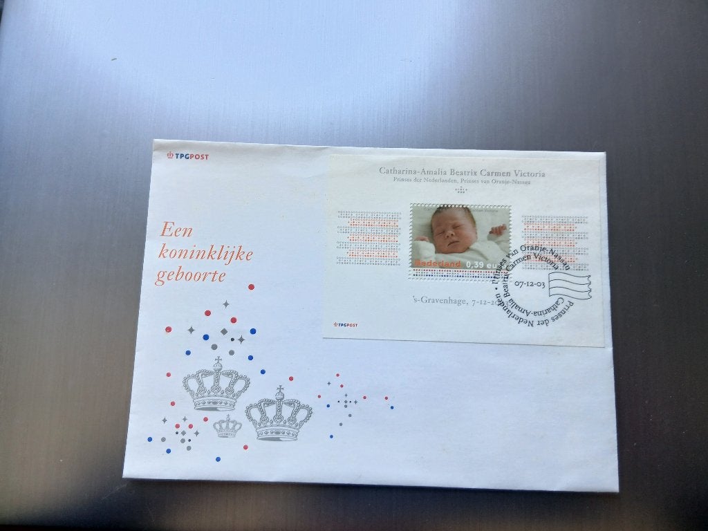 Eerste dagenvelop geboorte Amalia, Ophalen of Verzenden, Zo goed als nieuw, Nederland, Kaart, Foto of Prent