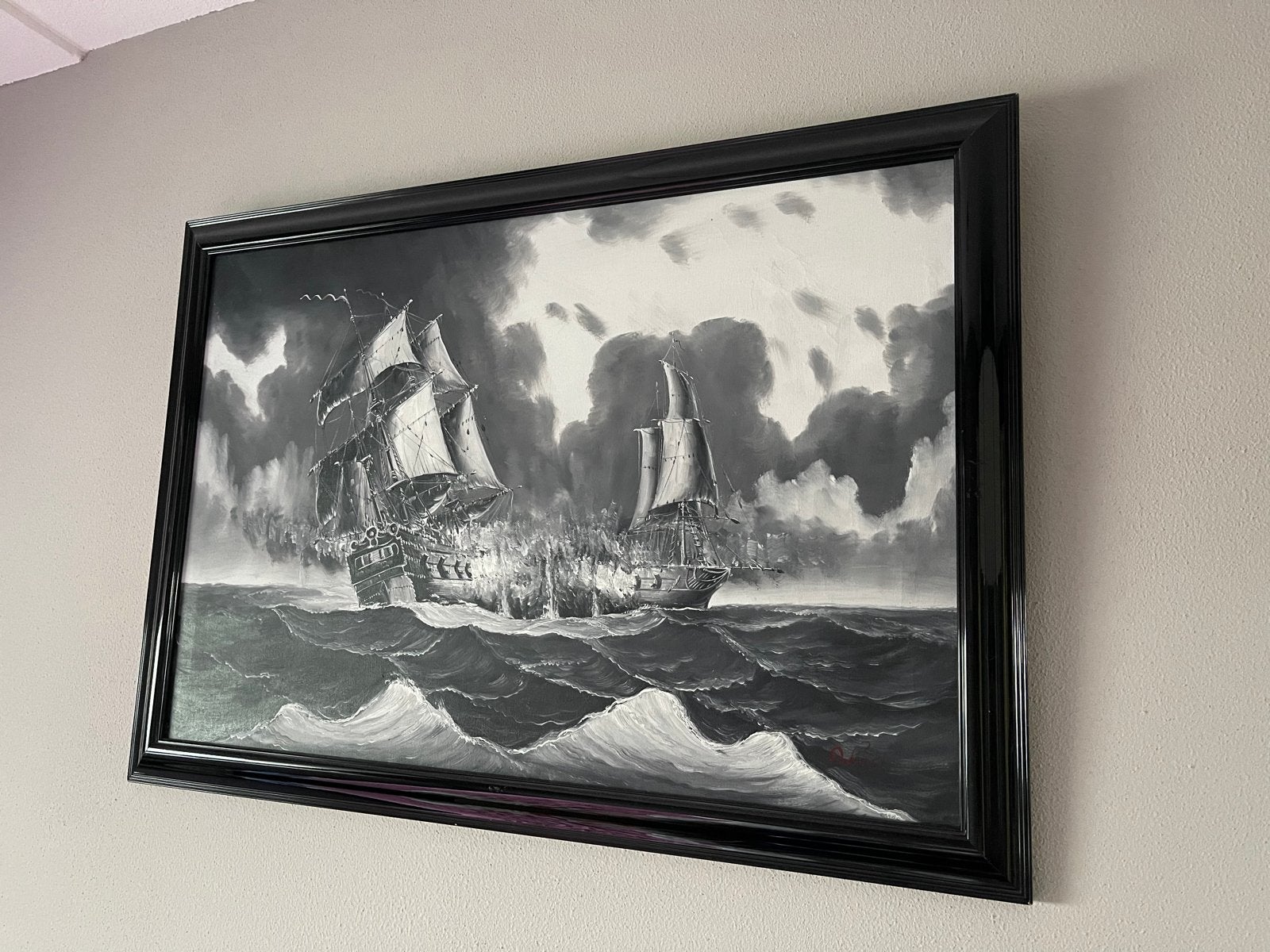 Maritiem schilderij: Zeeslag in zwart-wit, Maritiem / water, Doek, Realistisch, Ophalen of Verzenden