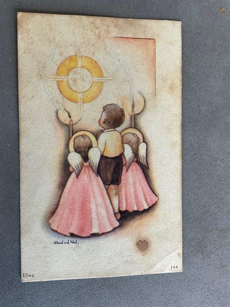 Oud prentje nostalgie - Engeltjes en kind, Verzamelen, Religie, Gebruikt, Christendom | Katholiek, Kaart of Prent, Ophalen of Verzenden