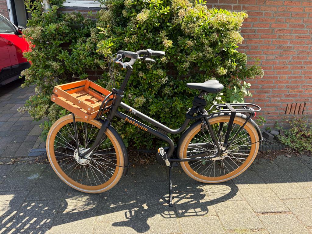 Batavus Damesfiets met krat en versnellingen, Ophalen, 53 tot 56 cm, Velgrem, Versnellingen