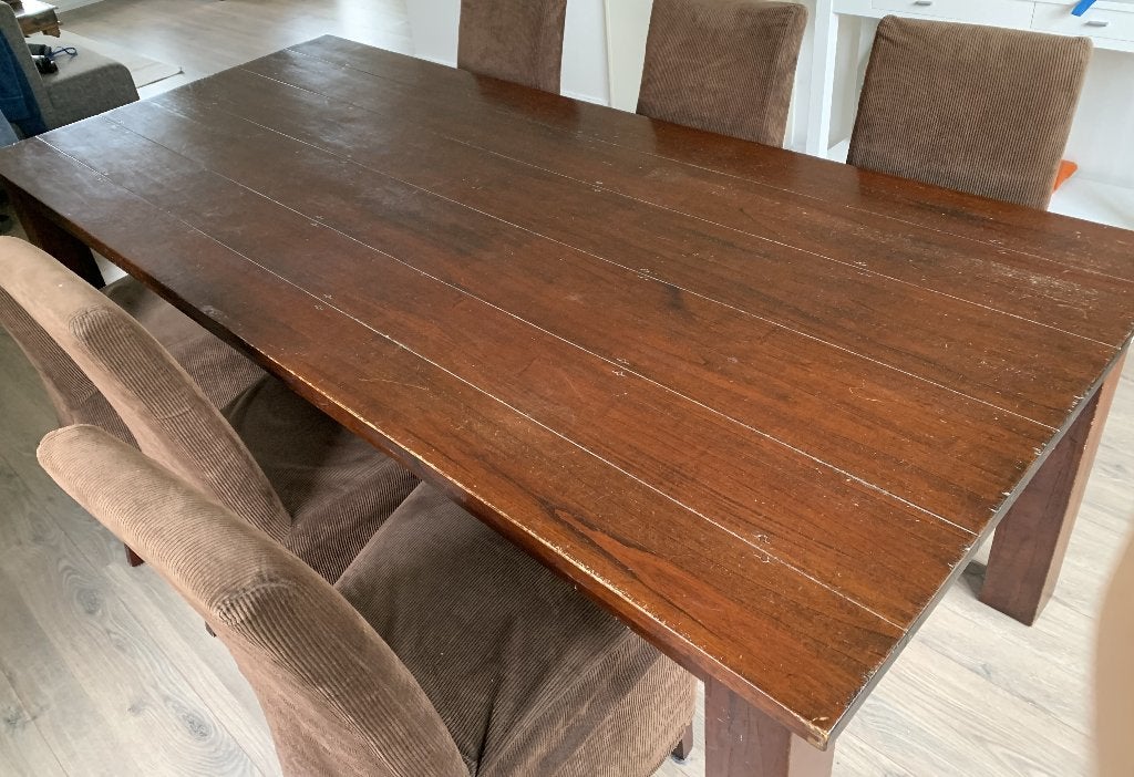 eettafel met 6 stoelen, Ophalen, 200 cm of meer, 50 tot 100 cm, Zo goed als nieuw