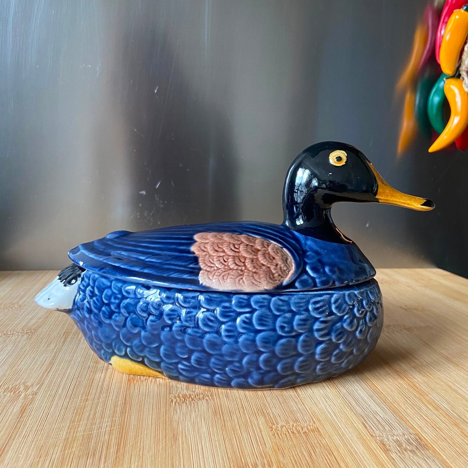 Vintage keramische eend schaal Caugant - blauw, Antiek en Kunst, Antiek | Keramiek en Aardewerk, Ophalen of Verzenden