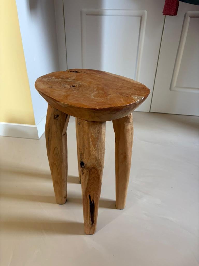 Teak houten krukje/ bijzet tafeltje, Ophalen of Verzenden, Zo goed als nieuw, Hout