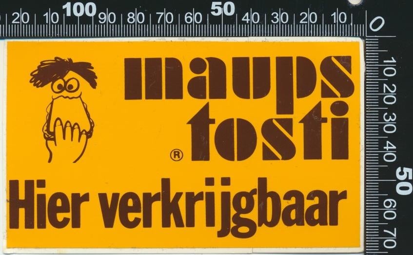 Sticker: Maups Tosti - Hier verkrijgbaar, Verzamelen, Ophalen of Verzenden, Zo goed als nieuw, Bedrijf of Vereniging