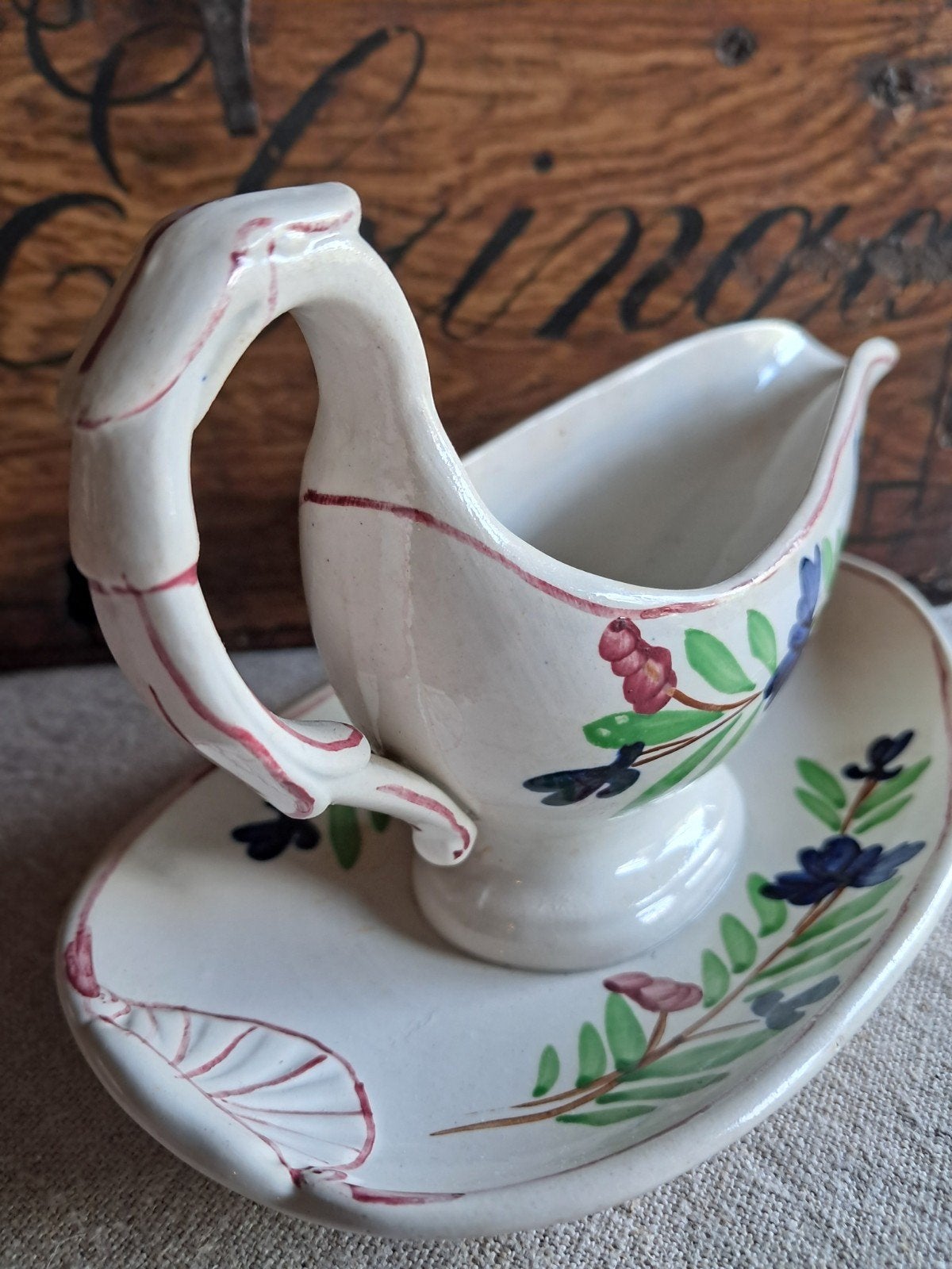 Sarrequemines, franse antieke (zeldzame) boerenbont sauciere, Ophalen of Verzenden