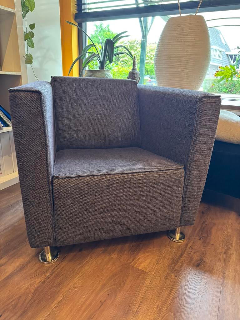 Fauteuil licht paars en antraciete gloed, Ophalen, Zo goed als nieuw, 75 tot 100 cm, 50 tot 75 cm