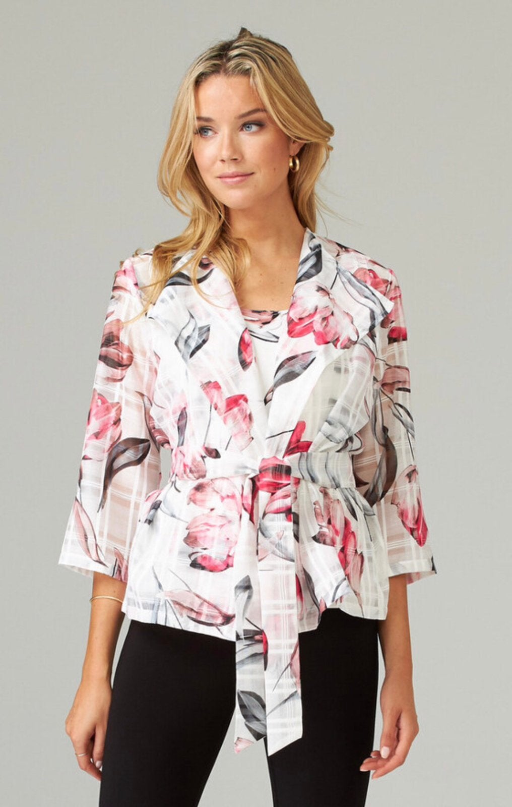 Ribkoff blouse jasje wit/roze bloemen semitransparant M, Verzenden, Zo goed als nieuw, Maat 38/40 (M), Meerkleurig